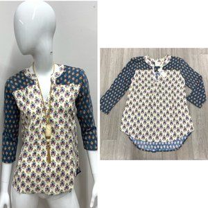 MAEVE by Anthropologie 3/4 Sleeve Mixed Print Top